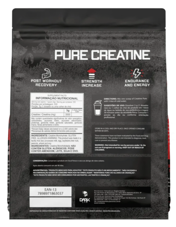 Creatina Monohidratada Pura 1kg Dark Lab Unidade Sem sabor - Imagem 3